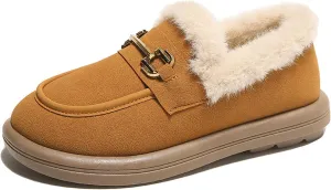 Sunporx Women's Moccasins Loafers Warm Plush Lining Moccasins Flat Driving Shoes Round Toe Comfortable Business Casual Work Shoes