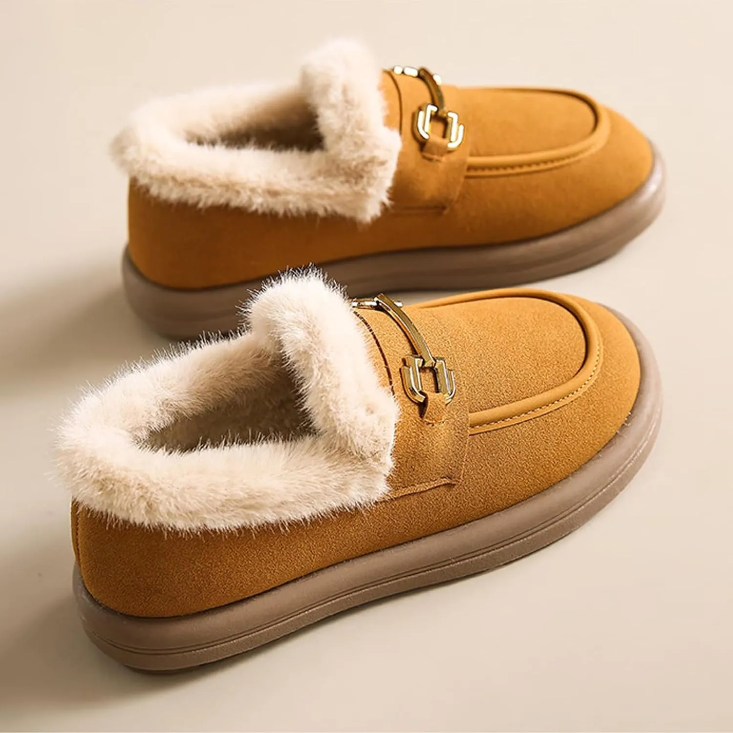 Sunporx Women's Moccasins Loafers Warm Plush Lining Moccasins Flat Driving Shoes Round Toe Comfortable Business Casual Work Shoes