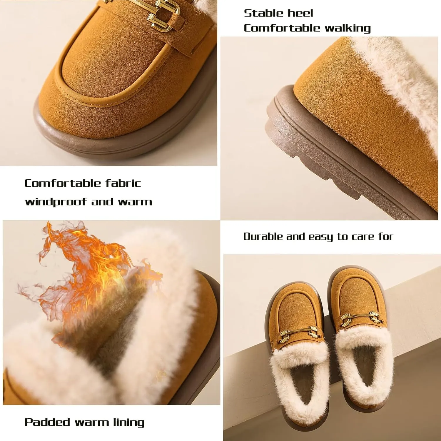 Sunporx Women's Moccasins Loafers Warm Plush Lining Moccasins Flat Driving Shoes Round Toe Comfortable Business Casual Work Shoes