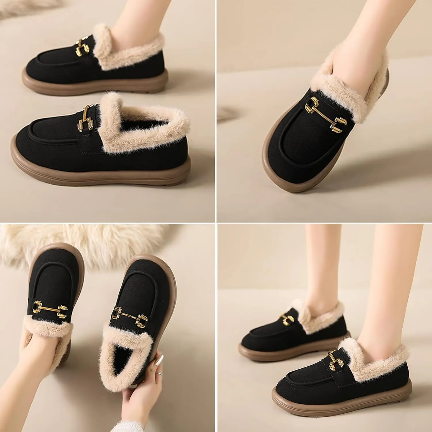 Sunporx Women's Moccasins Loafers Warm Plush Lining Moccasins Flat Driving Shoes Round Toe Comfortable Business Casual Work Shoes