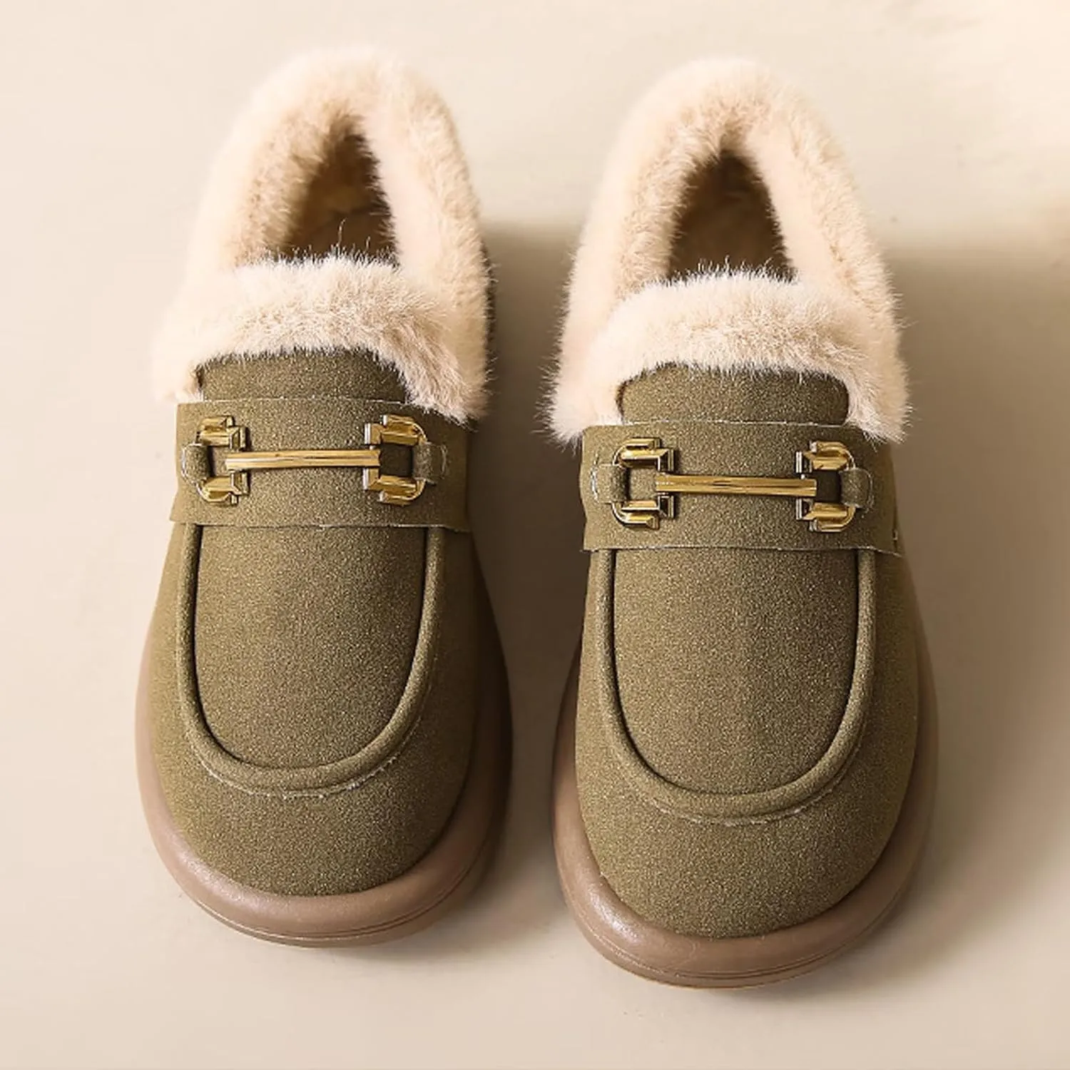 Sunporx Women's Moccasins Loafers Warm Plush Lining Moccasins Flat Driving Shoes Round Toe Comfortable Business Casual Work Shoes