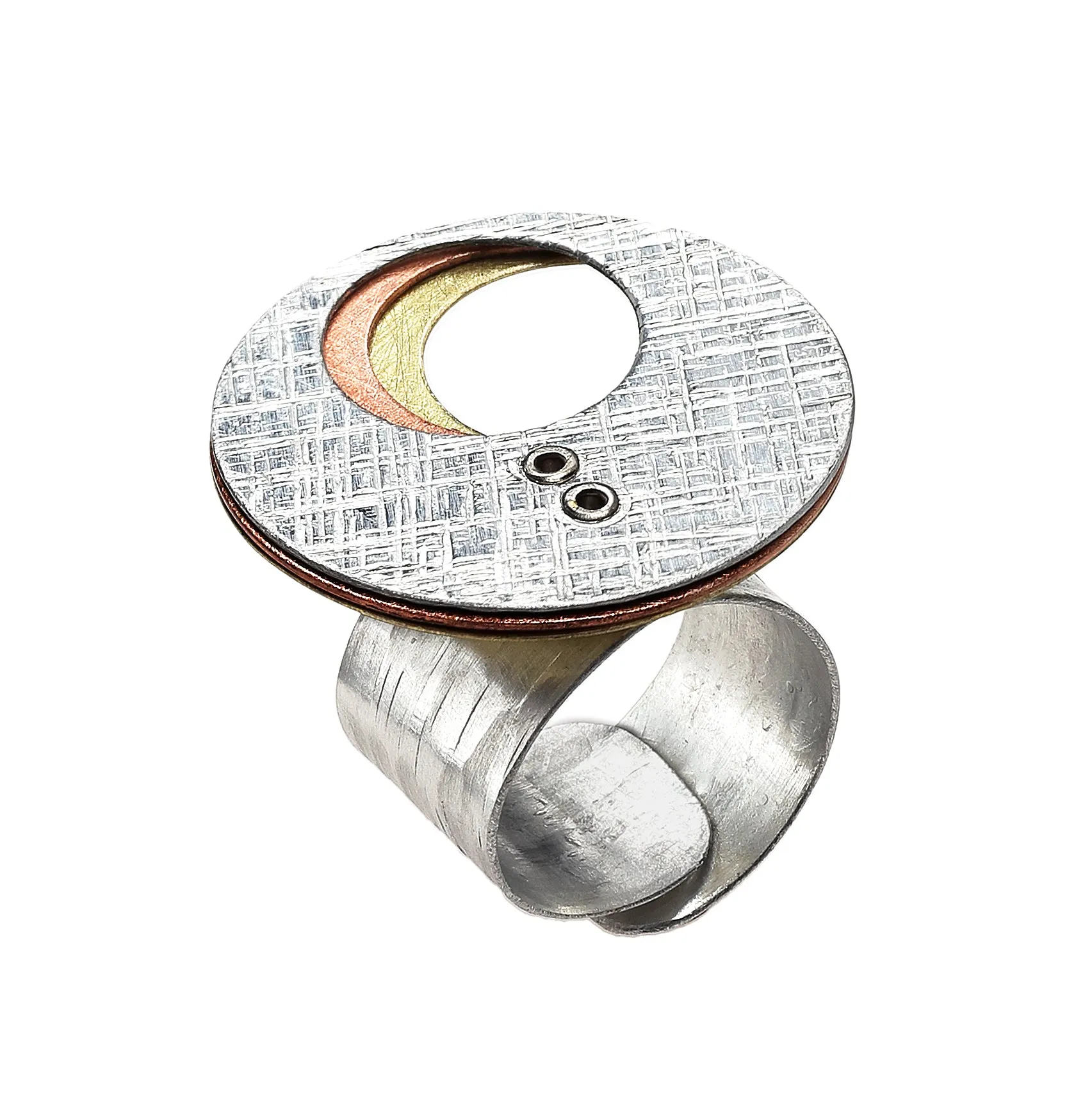 SWIRL Mixed Metal Fanned Circle Adjustable Ring from the SCULPTURAL Collection