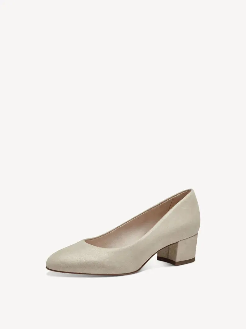 TAMARIS Women's Leather Pumps with Block Heel and ANTIslide Technology