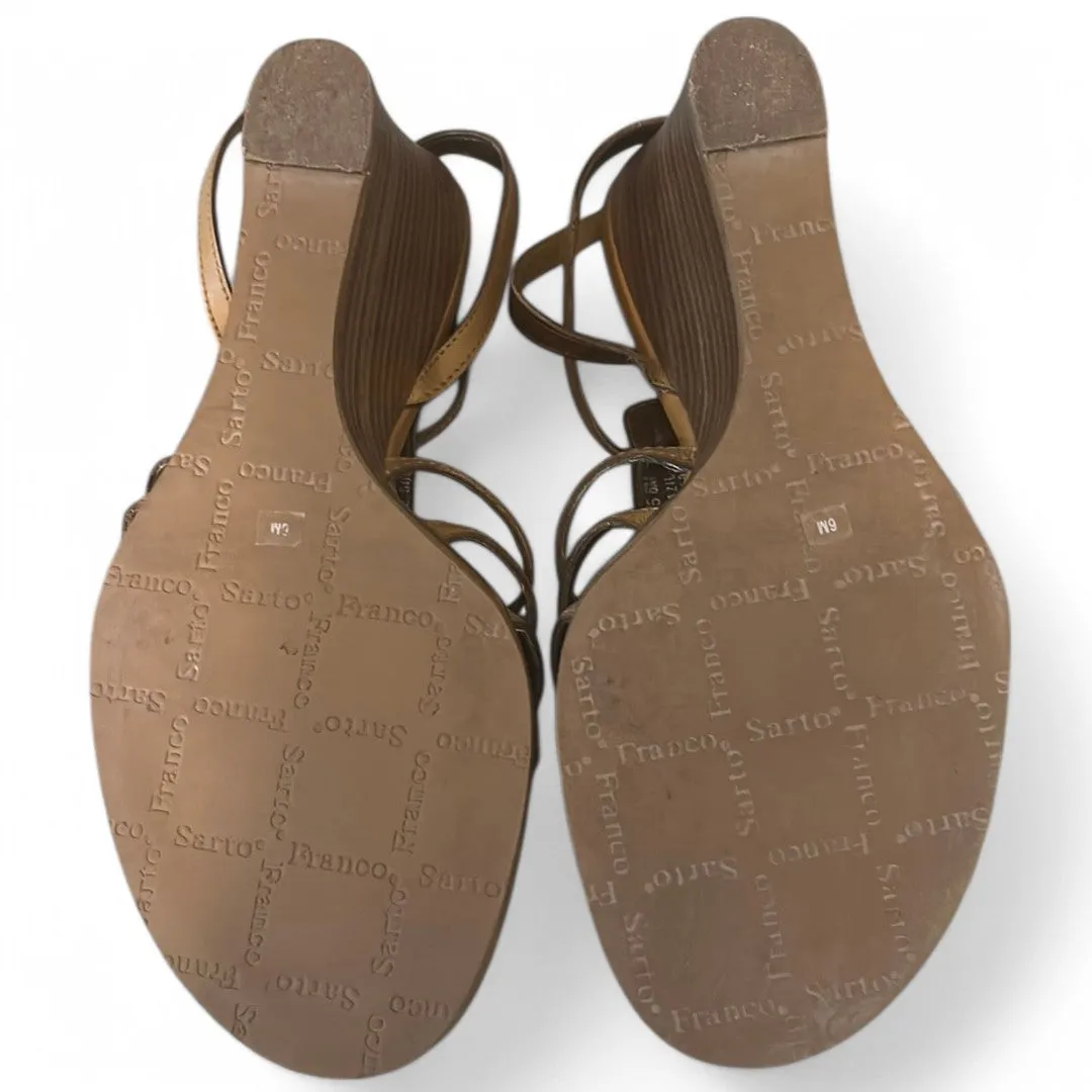 Tan Leather Strappy Wedge Sandals