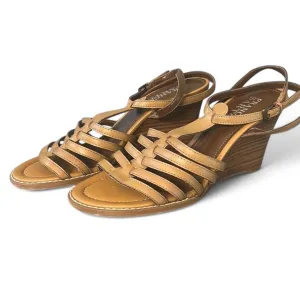Tan Leather Strappy Wedge Sandals