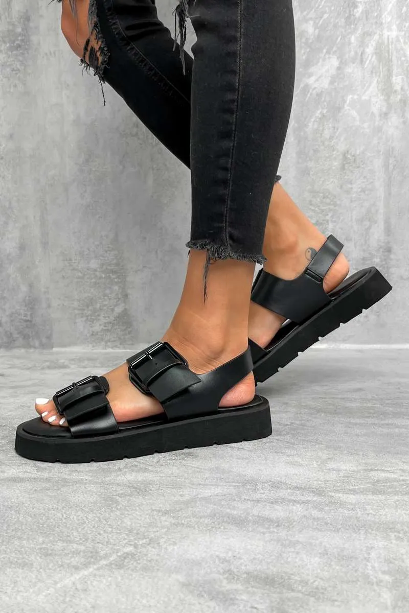 TELL IT Chunky Buckle Sandals - Black