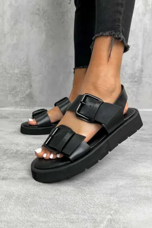 TELL IT Chunky Buckle Sandals - Black