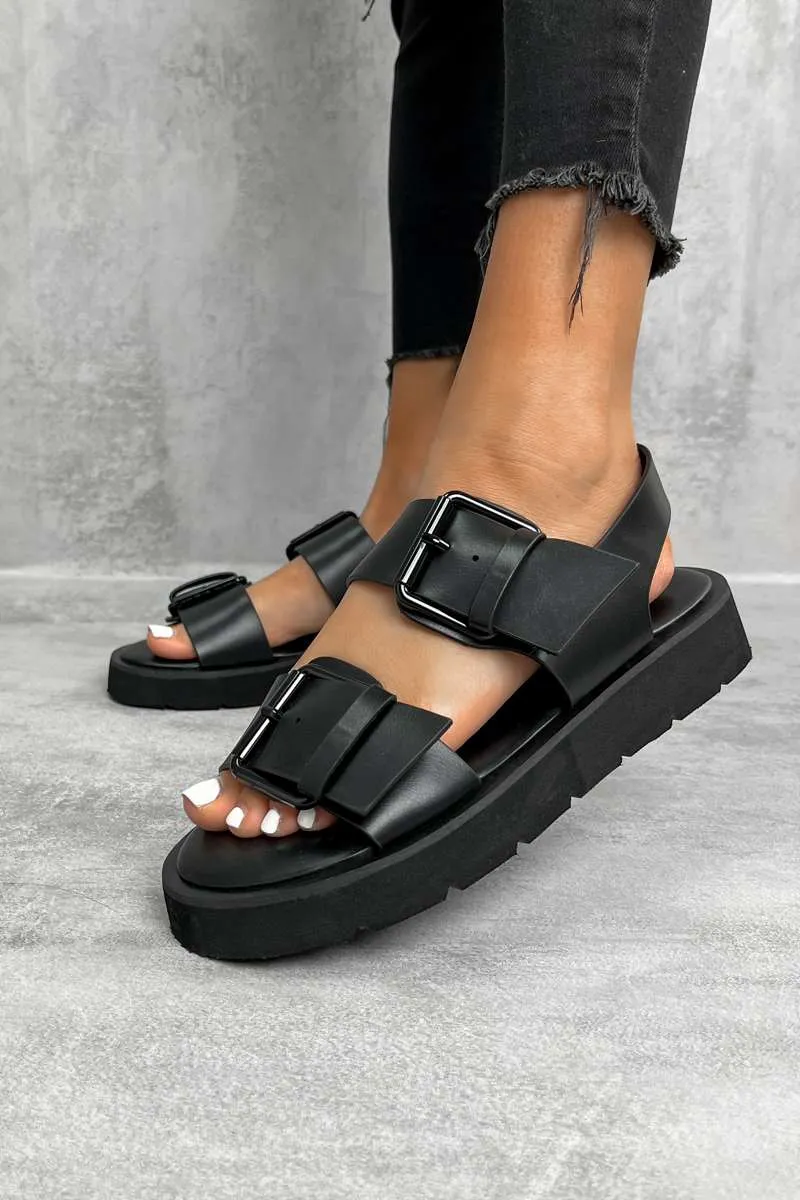 TELL IT Chunky Buckle Sandals - Black