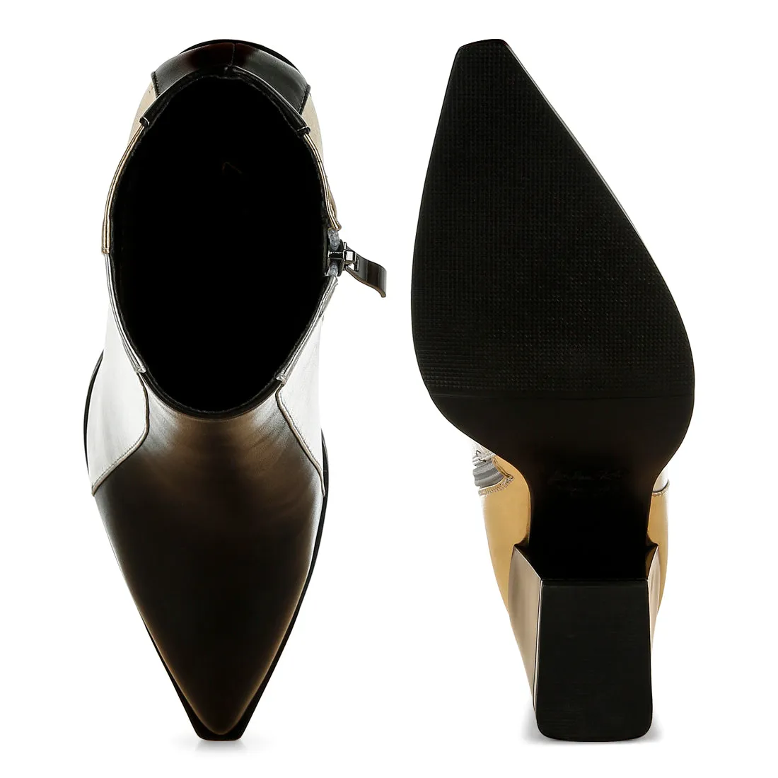 Three Tone Block Heel Boots