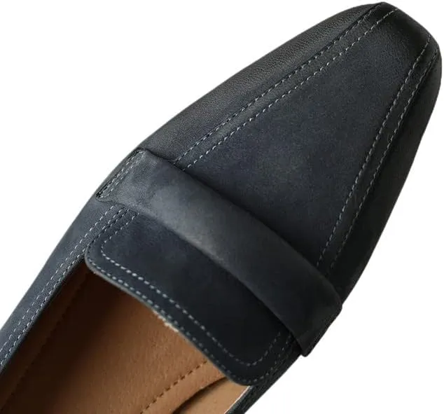 TinaCus Pointed Toe Genuine Leather Handmade Low Chunky Heels Slip On Women's Casual Loafer Shoes