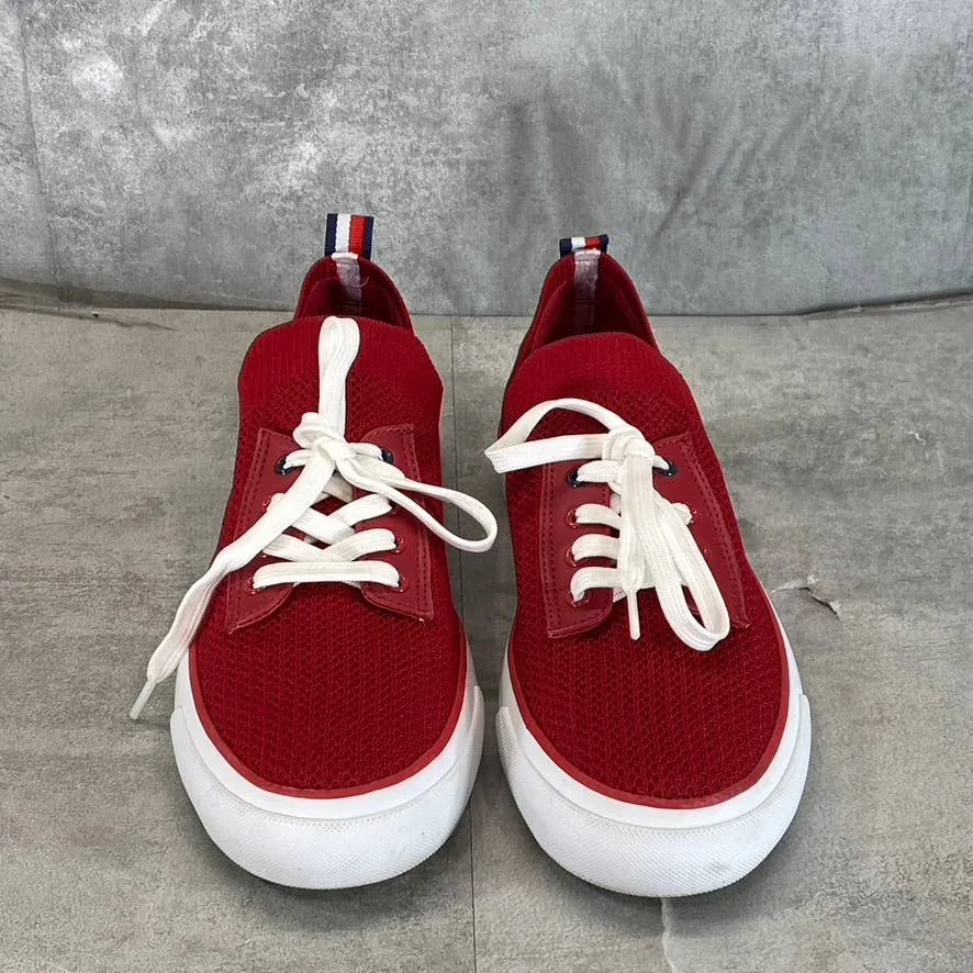 TOMMY HILFIGER Women's Medium Red Fabric Gessie Stretch Knit Lace-Up Sneaker SZ9