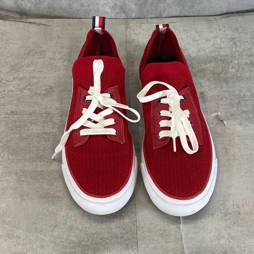 TOMMY HILFIGER Women's Medium Red Fabric Gessie Stretch Knit Lace-Up Sneaker SZ9