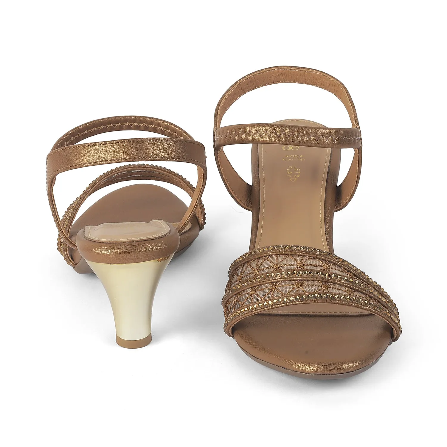 Tresmode Glitz Bronze Women's Dress Heel Sandals