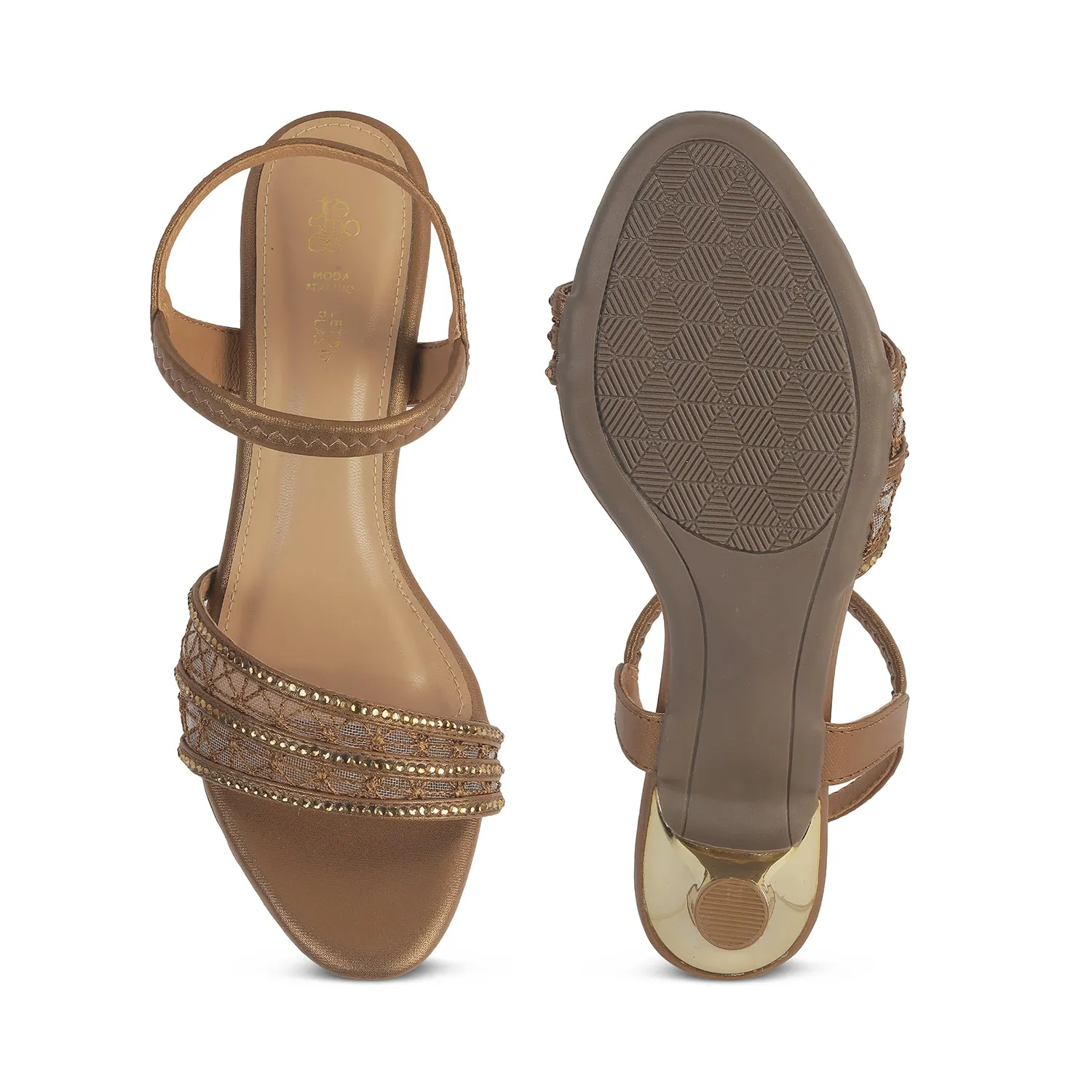 Tresmode Glitz Bronze Women's Dress Heel Sandals