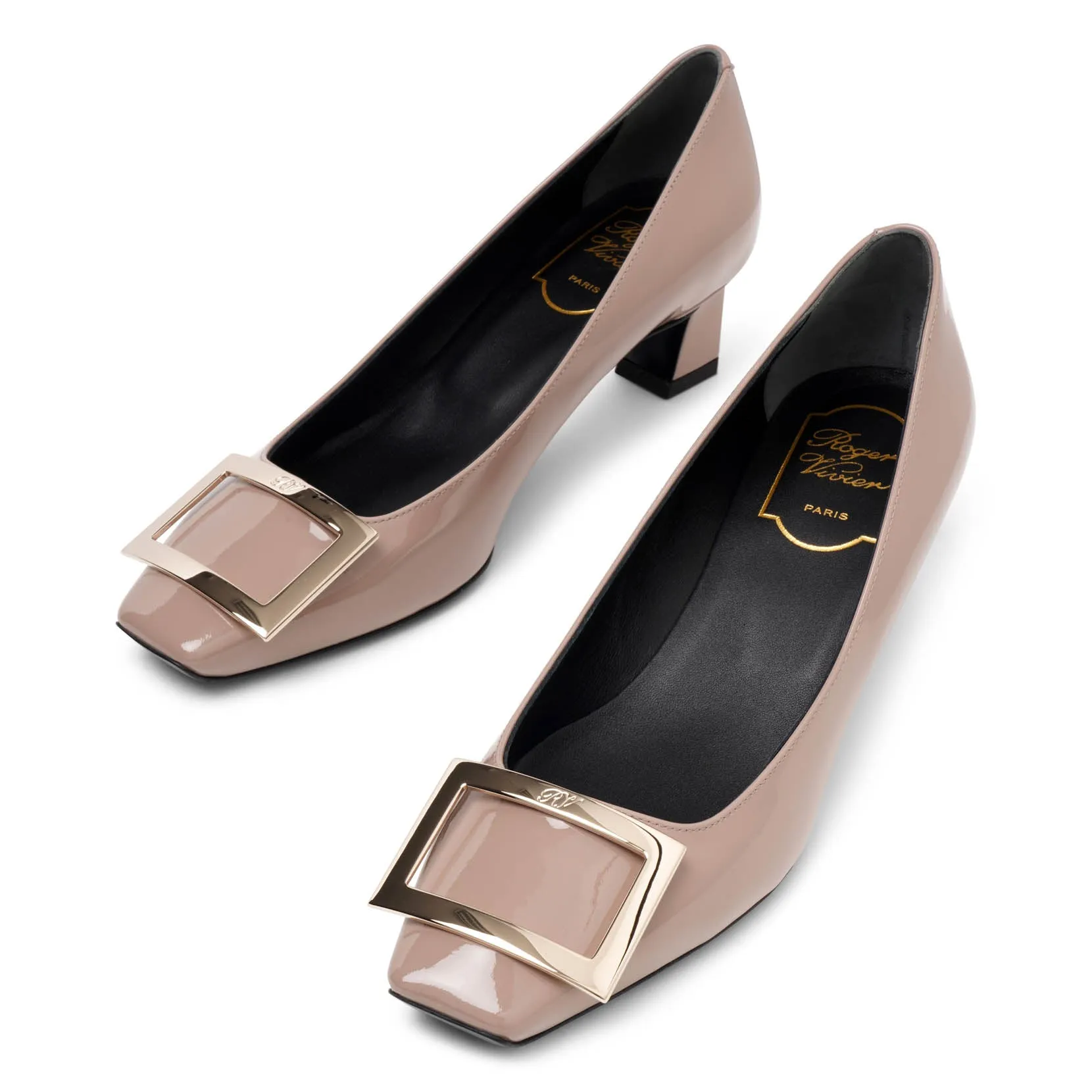 Trompette 45 metal buckle beige patent pumps