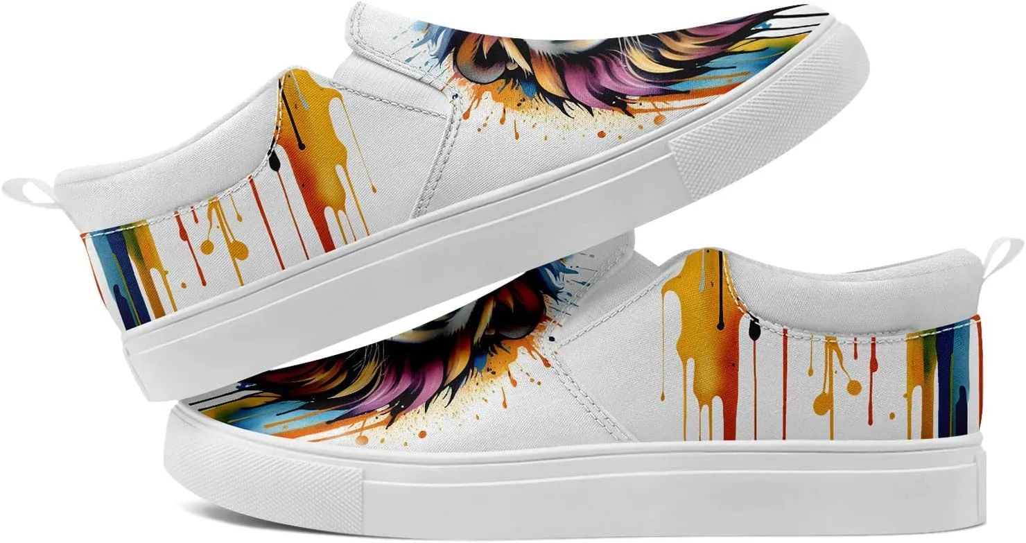 Unisex Skull Slip on Shoes Canvas Sneakers Low Top Casual Shoes Comfortable Non Slip Loafers