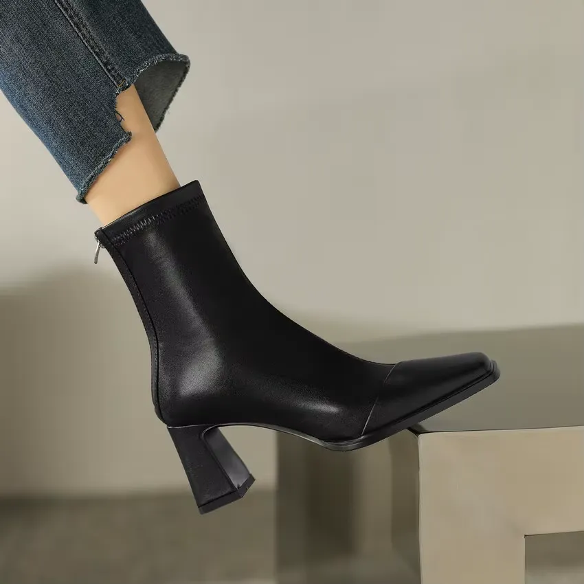 USS Shoes Anthonia Women's Square High Heel Stretch Ankle Boots