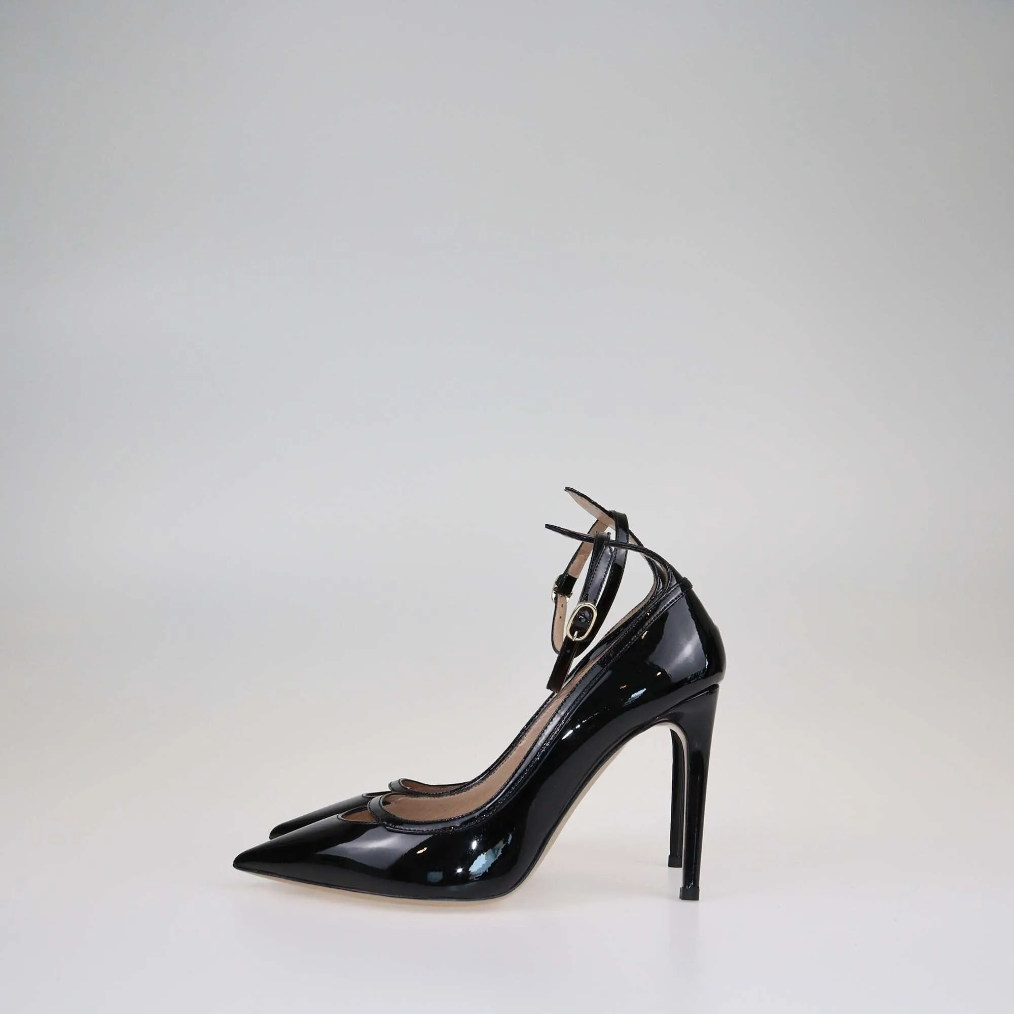 Valentino Black Ankle Strap Cuff Pointed Toe Pumps