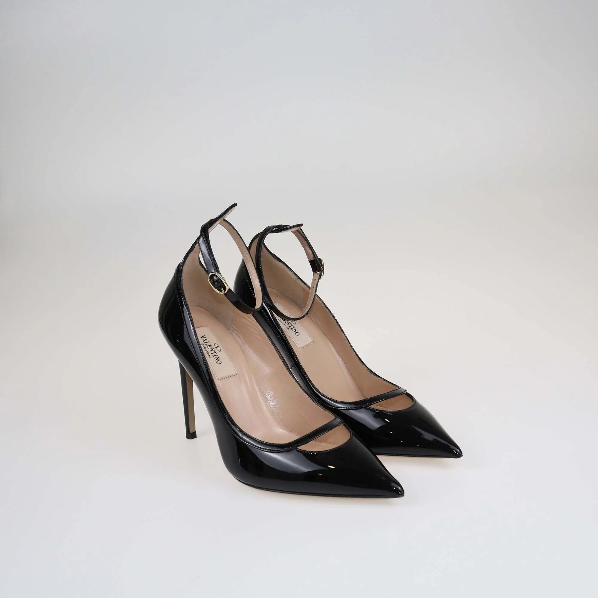 Valentino Black Ankle Strap Cuff Pointed Toe Pumps