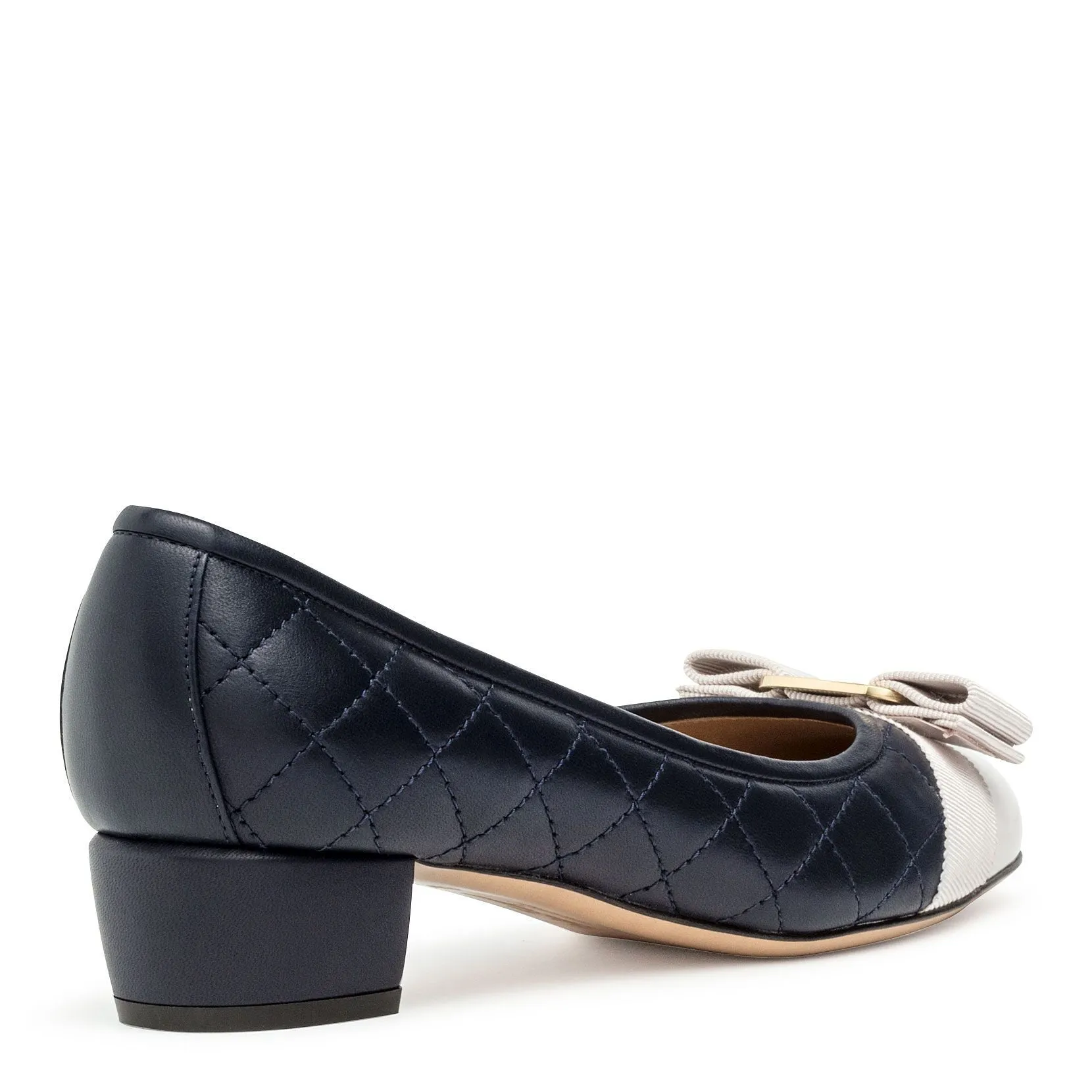 Vara quilted navy leather off white jasmine patent pumps