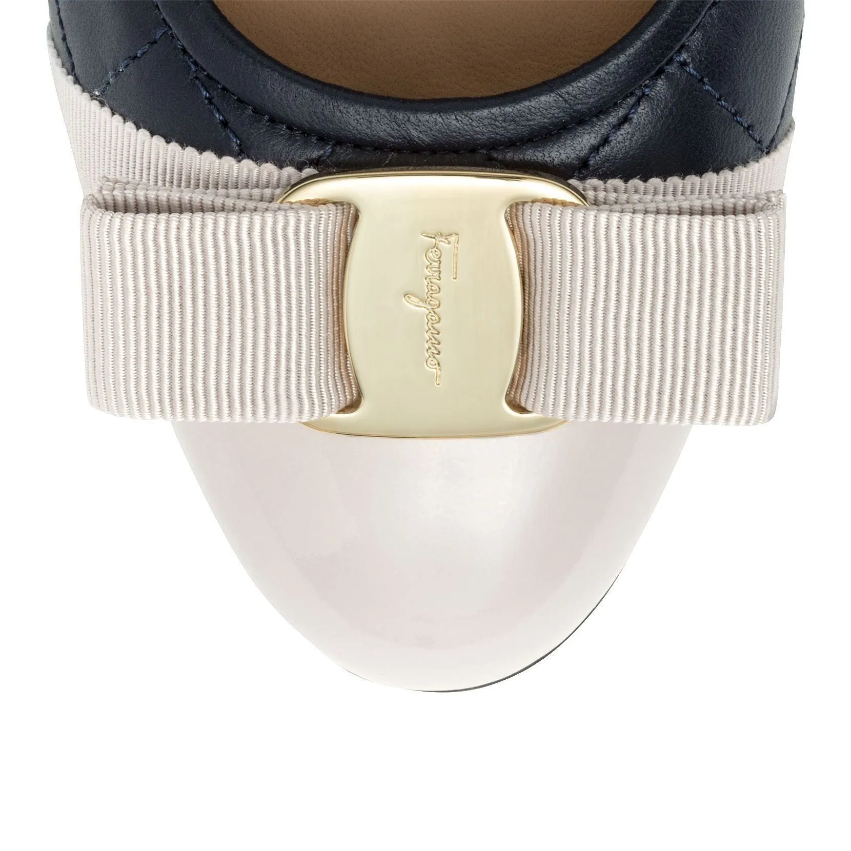 Vara quilted navy leather off white jasmine patent pumps