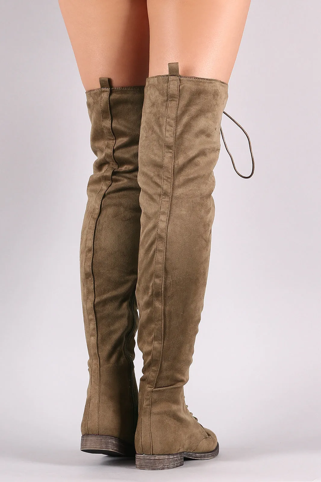 Vegan Suede Combat Lace-Up Over-The-Knee Boots