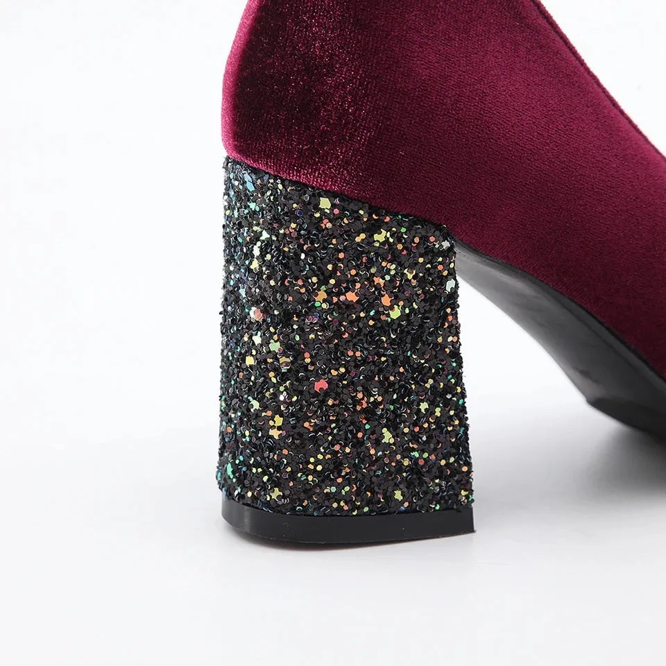 Velvet Block Heels