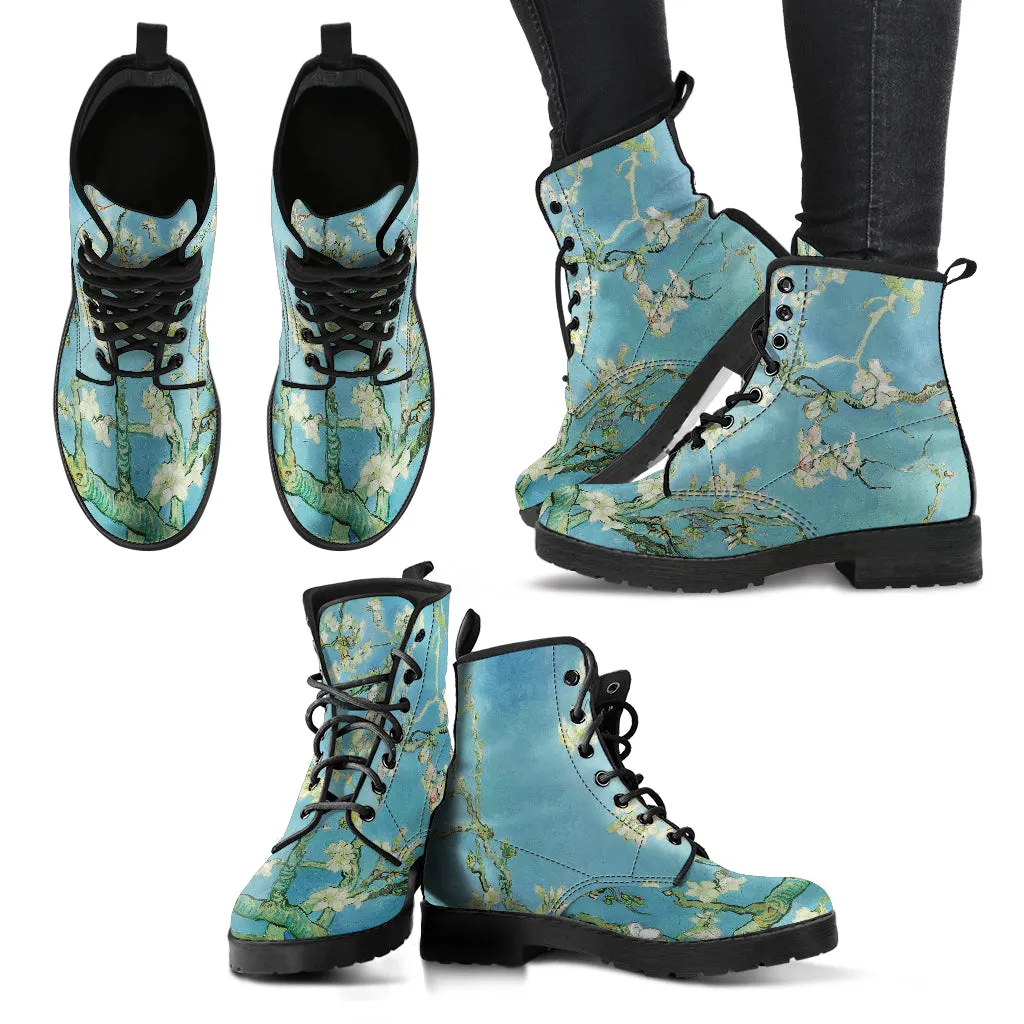 Vincent Van Gogh Almond Blossom Women's Vegan Leather Combat Boots