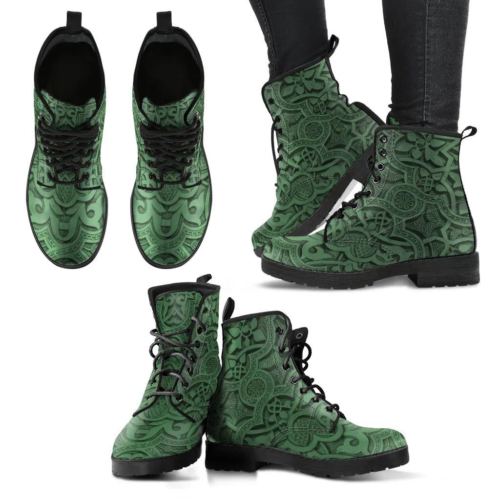 Vintage Mandala Ceilings in Killarney Vegan Leather Combat Boots for Women's
