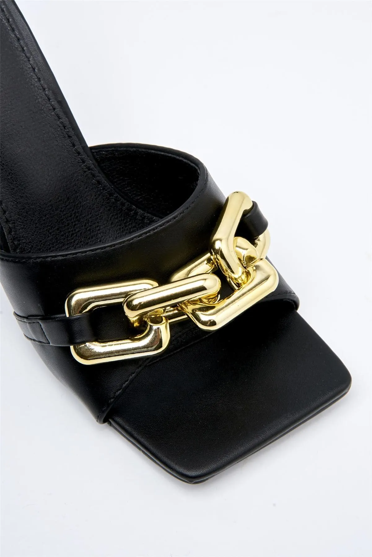 Viola Gold Chain Detail Mule in Black