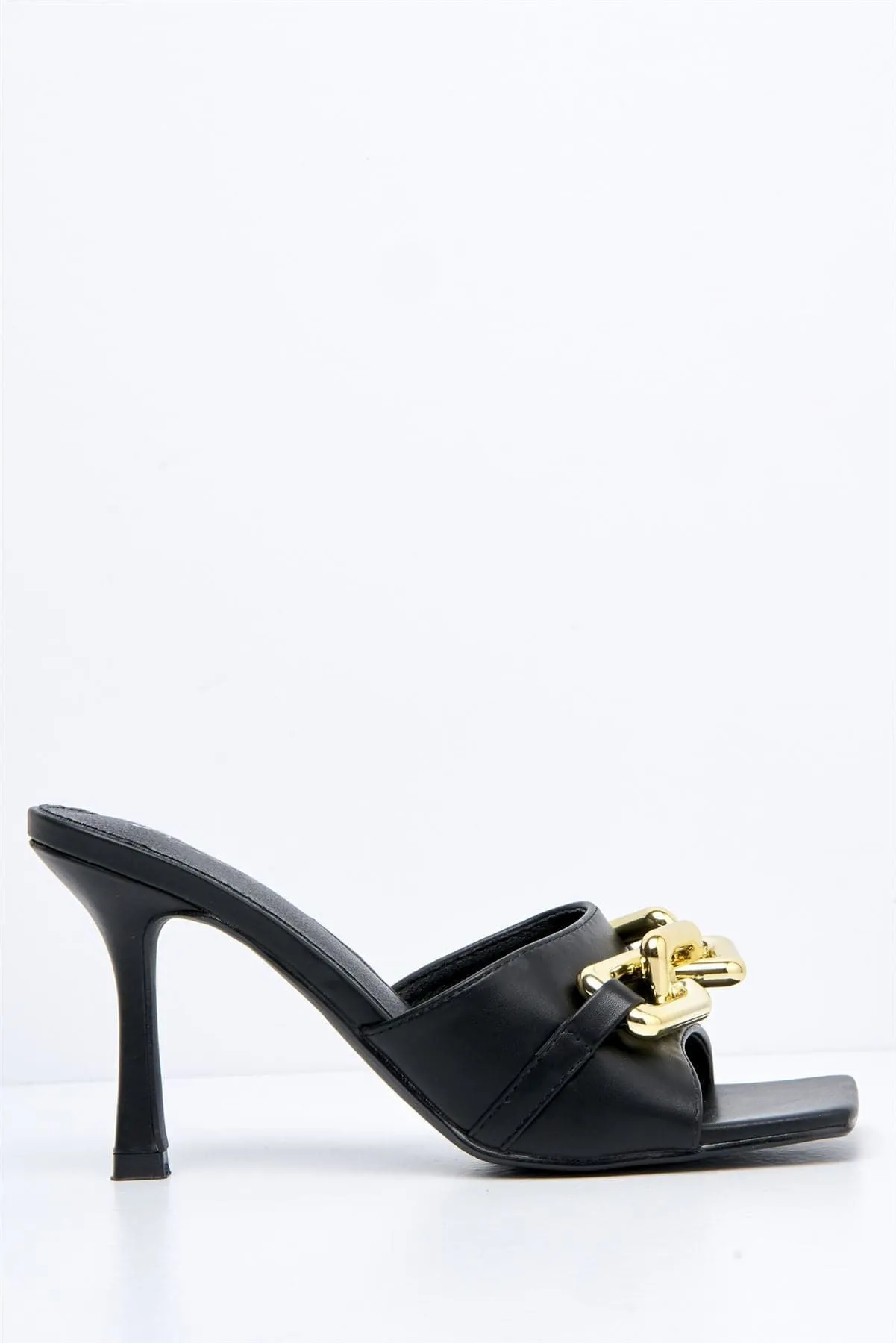 Viola Gold Chain Detail Mule in Black