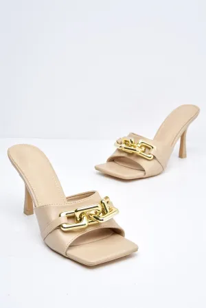 Viola Gold Chain Detail Mule in Nude