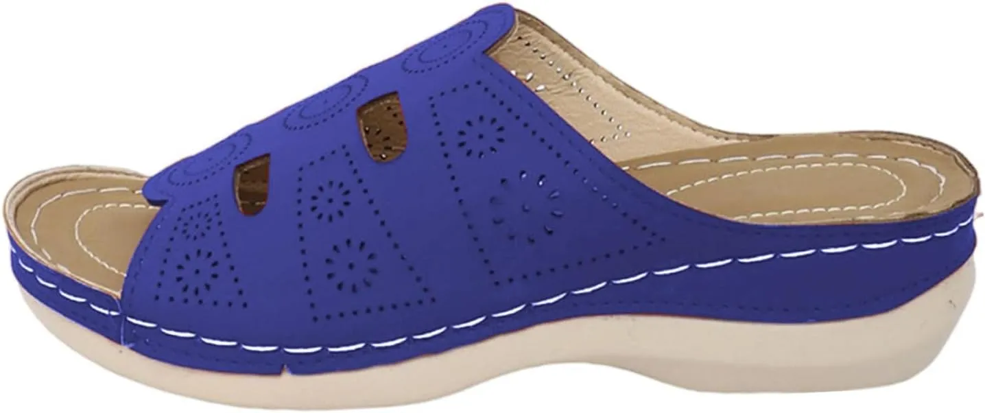 Wedge Sandals for Women Hollow Out Arch Support Sandals Elegant Dressy Low Heel Sandal Casual Summer Open Toe Slip on Lightweight Walking Shoes Boho Beach Vacation Shoes