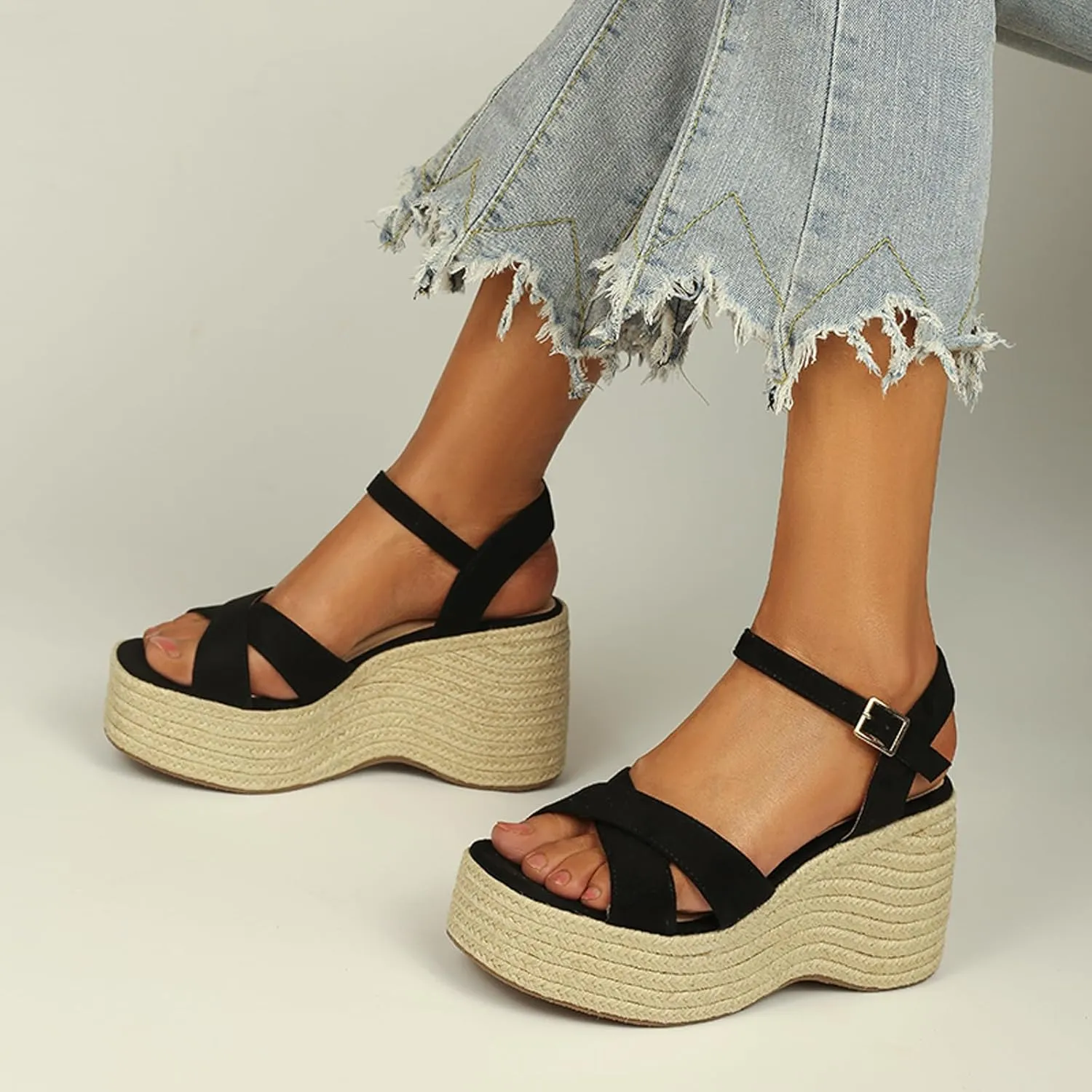Wedges Sandals Women's Platform Heels Sandals Comfortable Chunky Espadrille Ankle Strap Open Toe Summer Casual Shoes