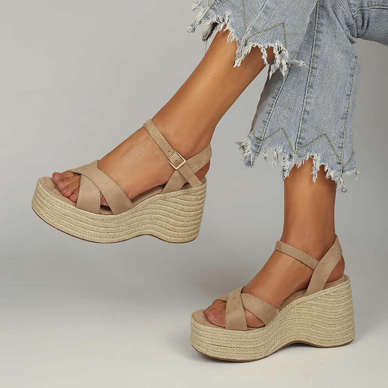 Wedges Sandals Women's Platform Heels Sandals Comfortable Chunky Espadrille Ankle Strap Open Toe Summer Casual Shoes