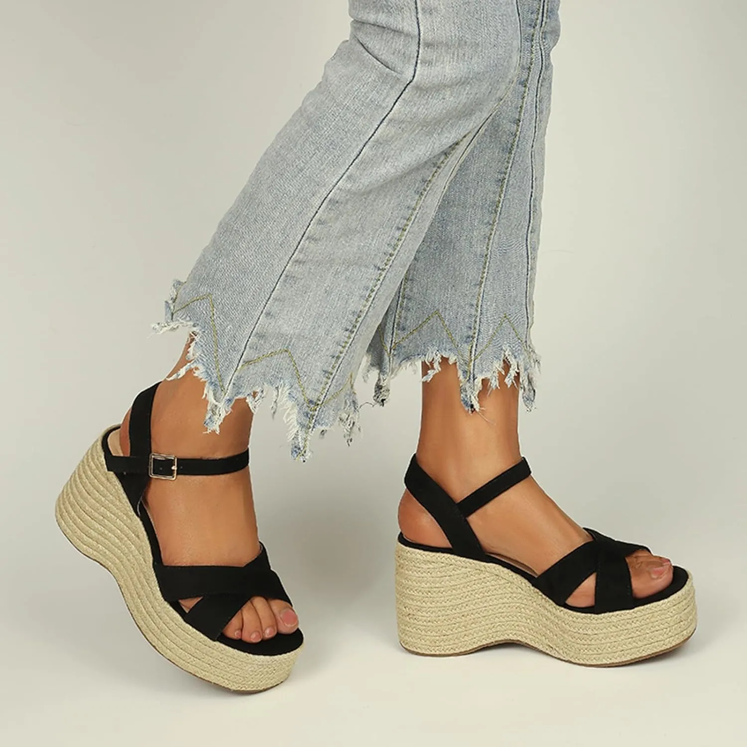 Wedges Sandals Women's Platform Heels Sandals Comfortable Chunky Espadrille Ankle Strap Open Toe Summer Casual Shoes