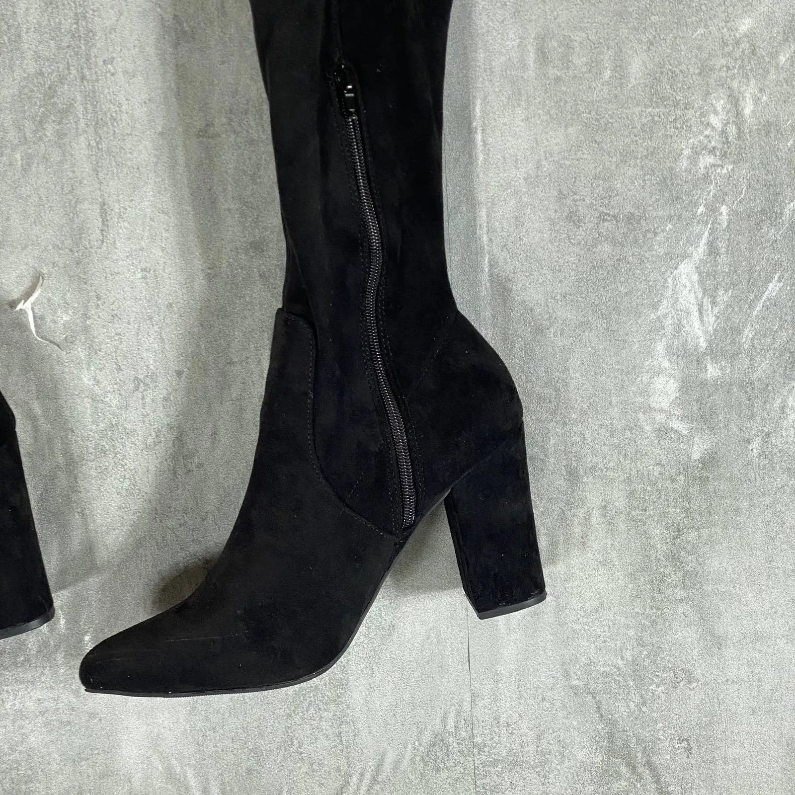 WILD PAIR Women's Black Micro Bravy Over-The-Knee Stretch Block-Heel Boots SZ9.5