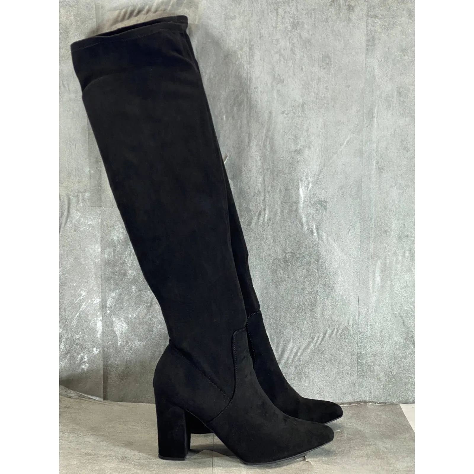 WILD PAIR Women's Black Micro Bravy Over-The-Knee Stretch Block-Heel Boots SZ9.5