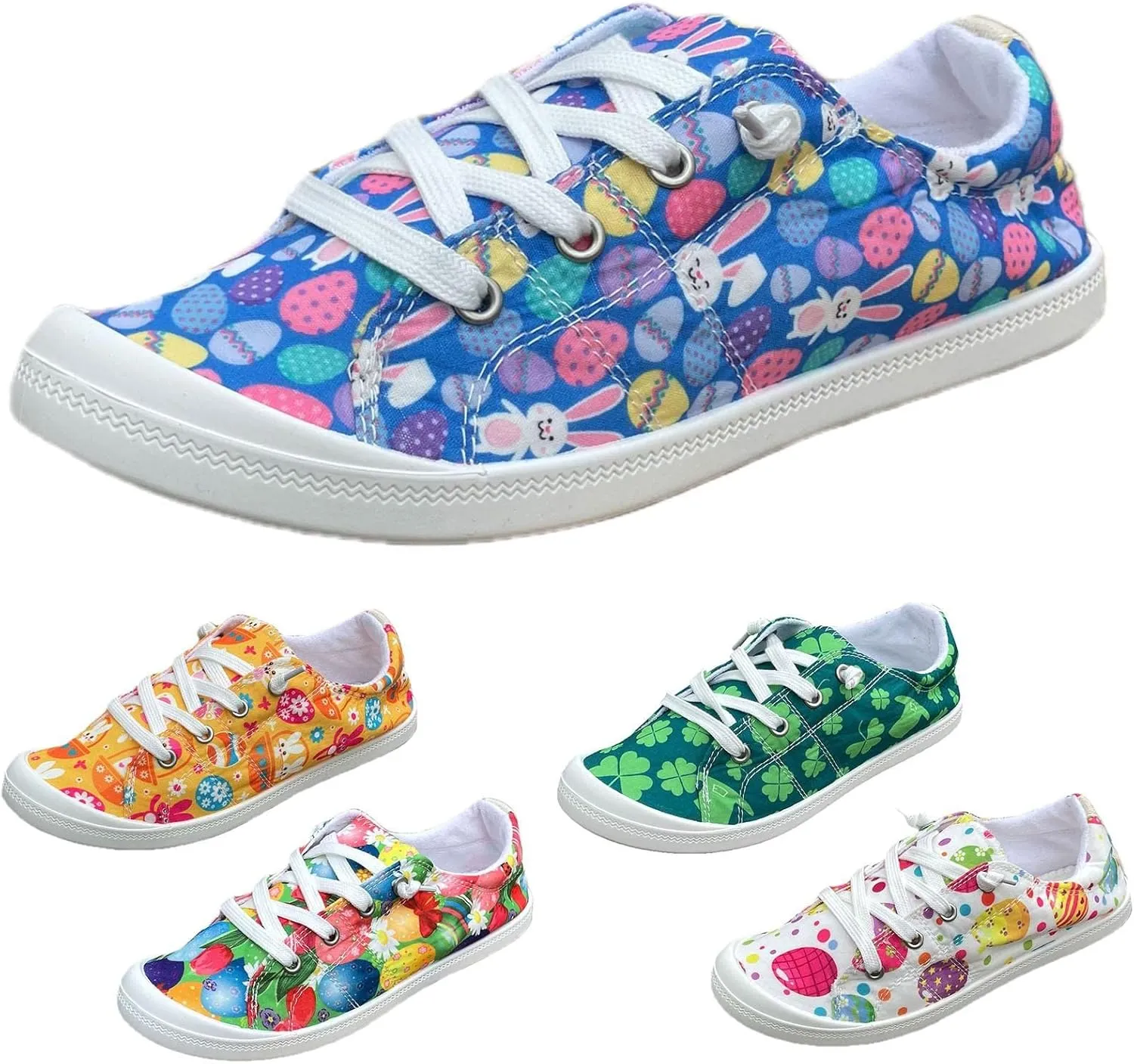 Women Fashion Casual Sneakers Canvas Lace-Up Loafers Lightweight Ladies Shoes Flat Soft Soled Comfortable Shoes Cute Slip on Wide Feet Toe Box Breathable Arch printed lace couples B84-Green