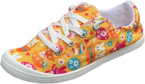 Women Fashion Casual Sneakers Canvas Lace-Up Loafers Lightweight Ladies Shoes Flat Soft Soled Comfortable Shoes Cute Slip on Wide Feet Toe Box Breathable Arch printed lace couples B84-Green