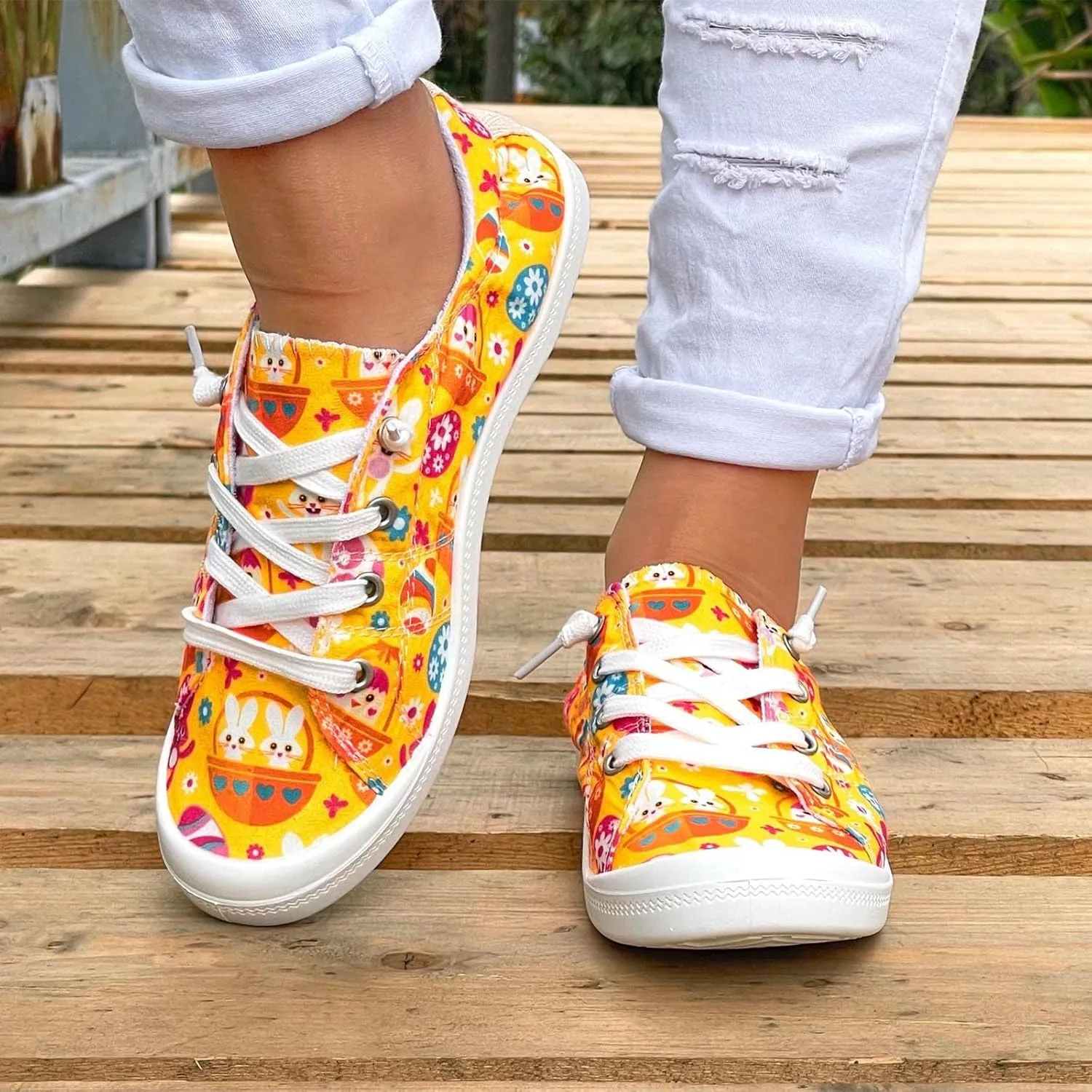 Women Fashion Casual Sneakers Canvas Lace-Up Loafers Lightweight Ladies Shoes Flat Soft Soled Comfortable Shoes Cute Slip on Wide Feet Toe Box Breathable Arch printed lace couples B84-Green
