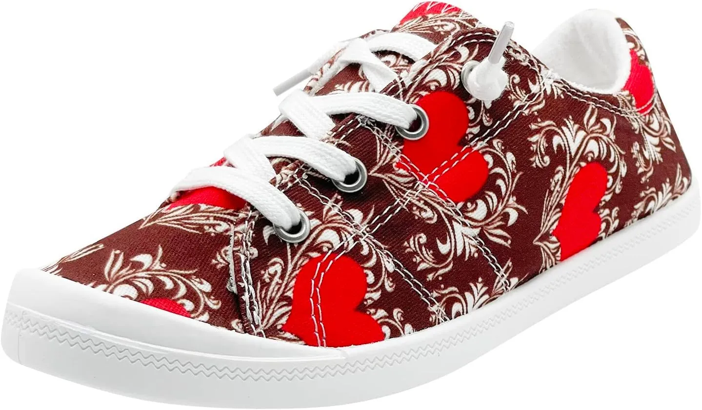 Women Shoes Casual Valentine Day Printing Sports Shoes Canvas Fashion Casual Shoes Mens Height Increasing Casual Shoes (Red, 8.5)