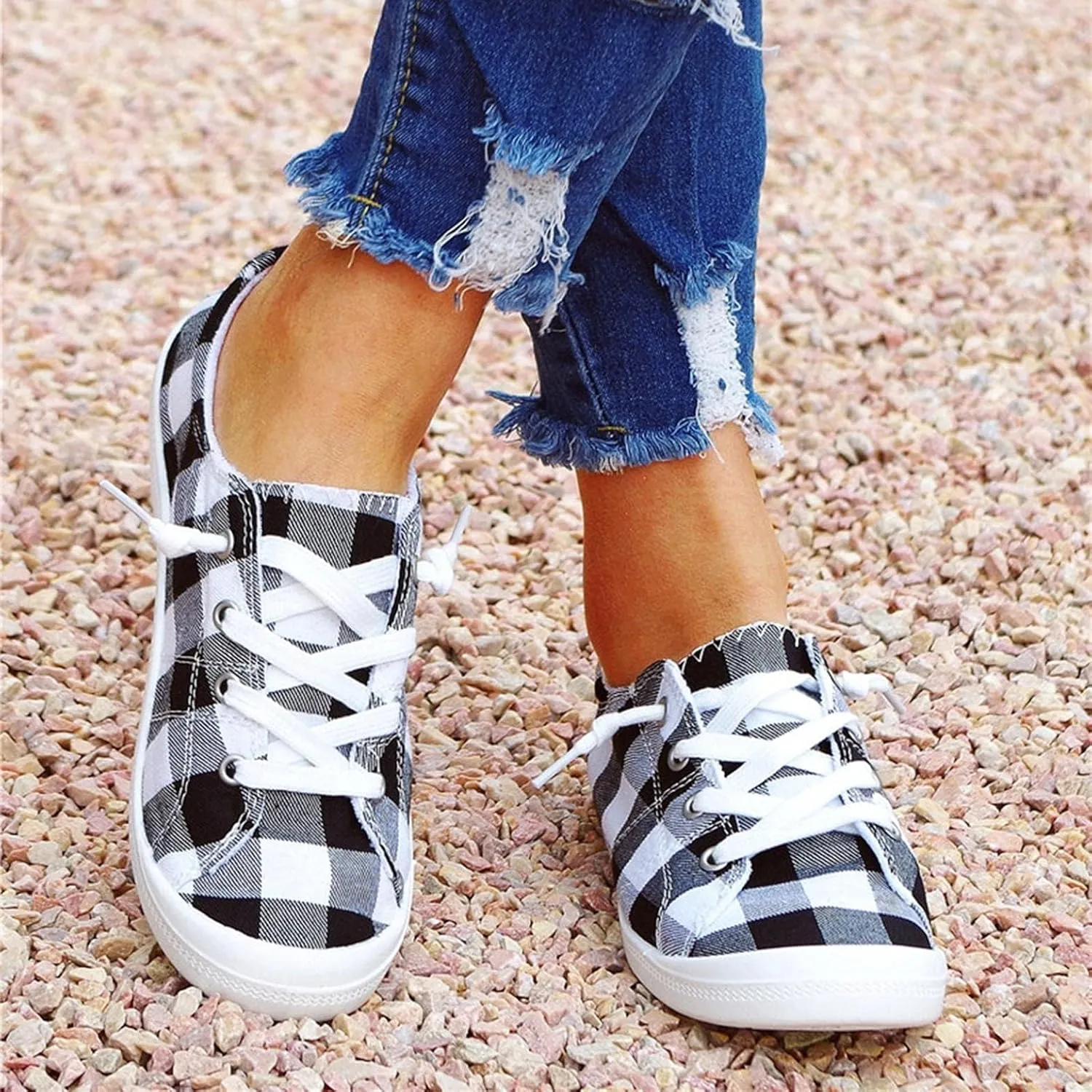 Women Sneakers Low Top Slip On Fashion Shoes,Lace up Canvas Sneakers,Fashion Comfortable Walking Shoes Casual Tennis Shoes for Women Non Slip Loafers