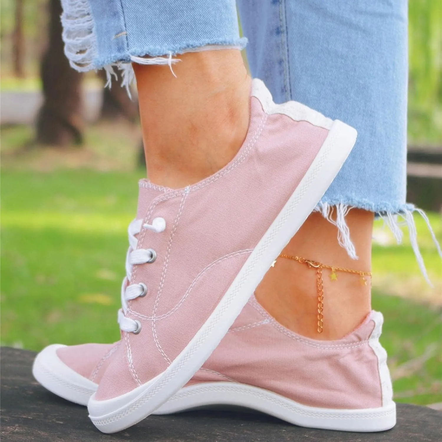 Women Sneakers Low Top Slip On Fashion Shoes,Lace up Canvas Sneakers,Fashion Comfortable Walking Shoes Casual Tennis Shoes for Women Non Slip Loafers