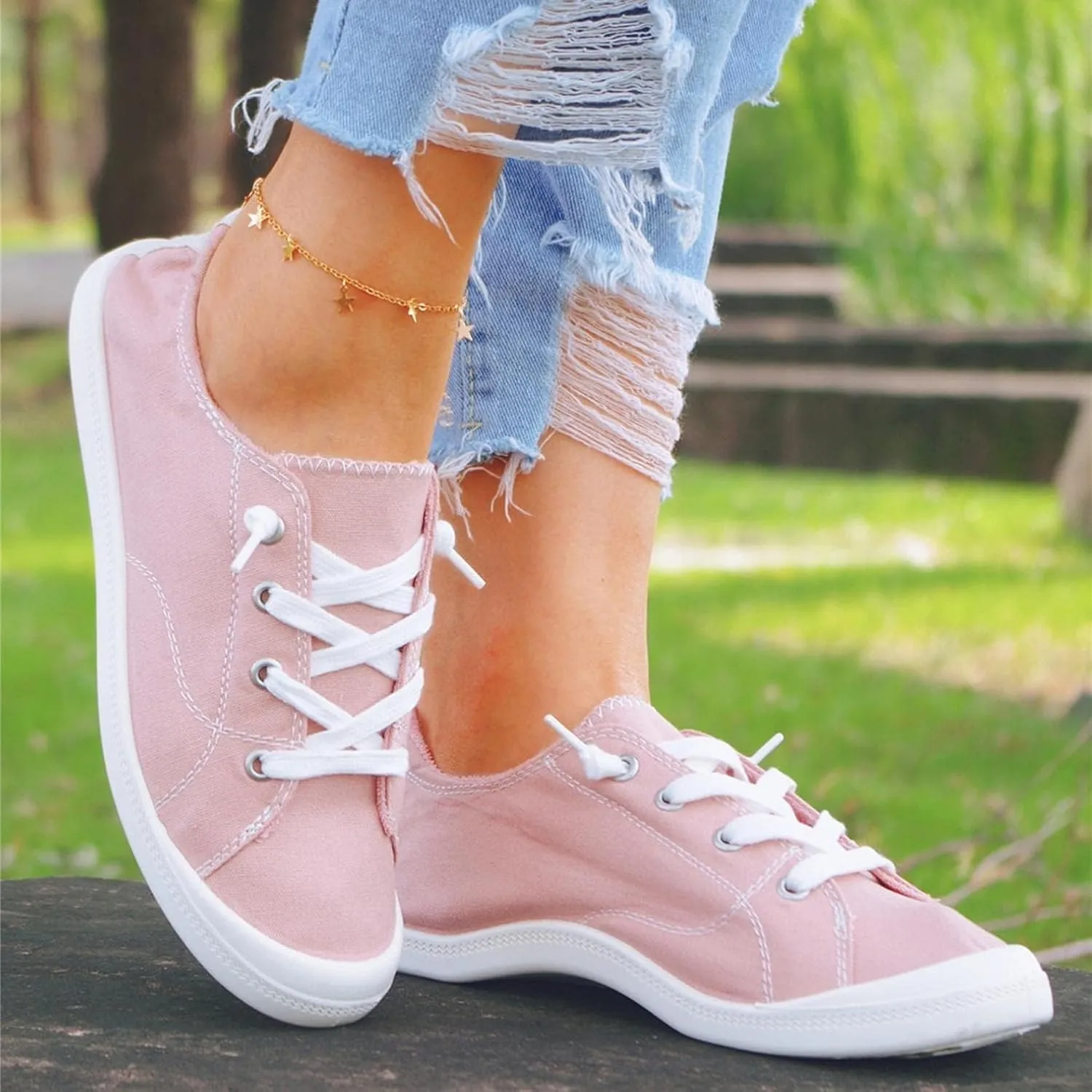 Women Sneakers Low Top Slip On Fashion Shoes,Lace up Canvas Sneakers,Fashion Comfortable Walking Shoes Casual Tennis Shoes for Women Non Slip Loafers