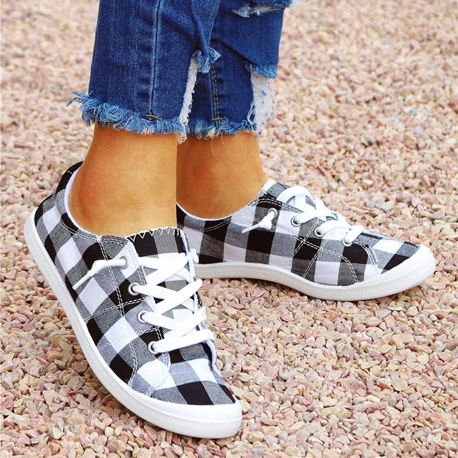Women Sneakers Low Top Slip On Fashion Shoes,Lace up Canvas Sneakers,Fashion Comfortable Walking Shoes Casual Tennis Shoes for Women Non Slip Loafers