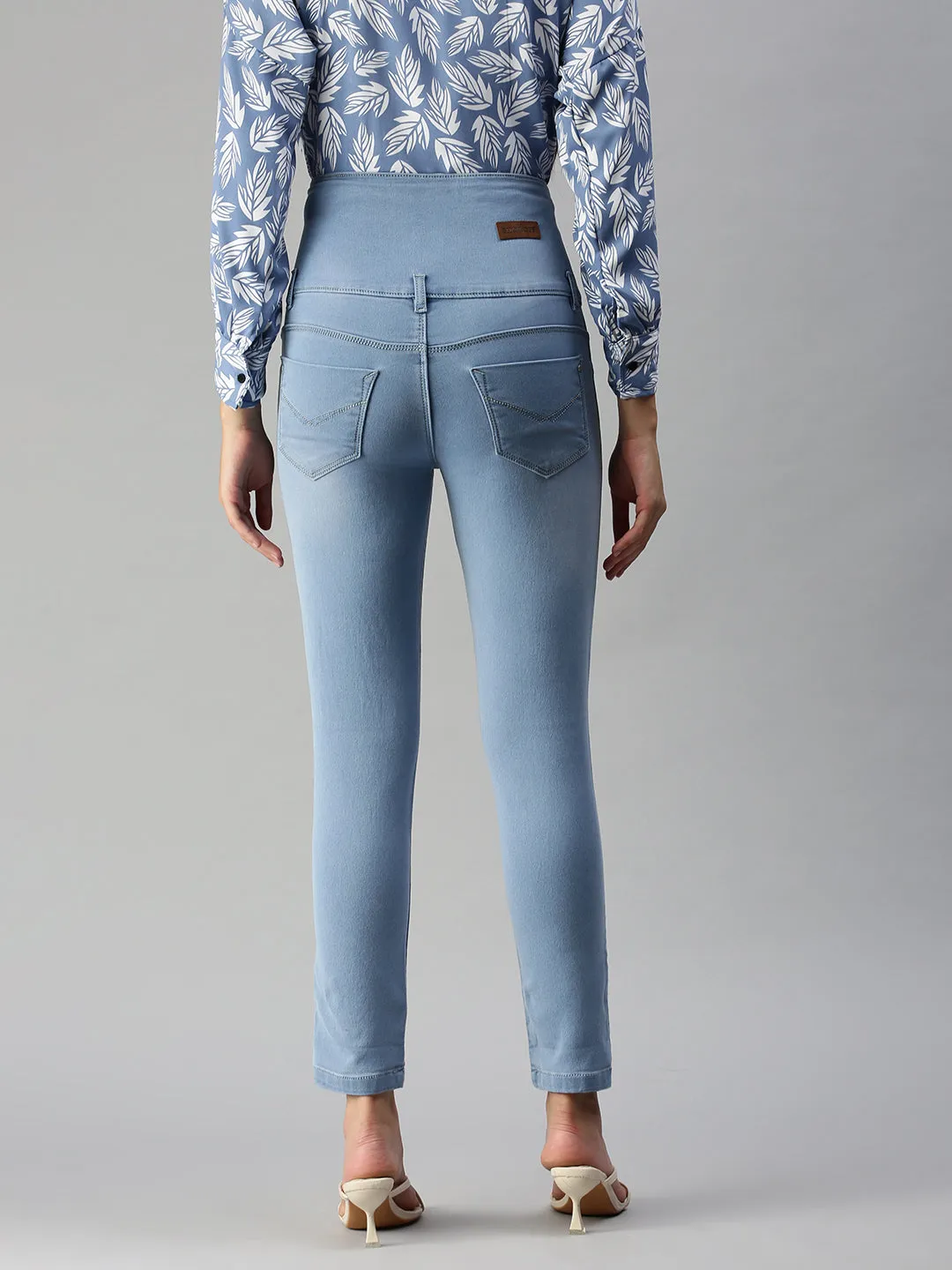 Women's Blue Solid Slim Fit Denim Jeans