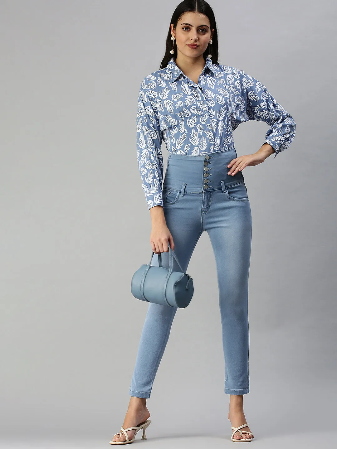 Women's Blue Solid Slim Fit Denim Jeans