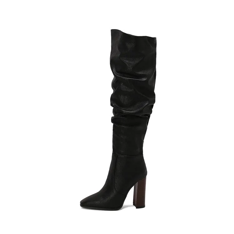 Women's Camouflage Pointed Toe Square Heel Tall Boots