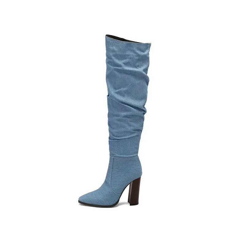 Women's Camouflage Pointed Toe Square Heel Tall Boots